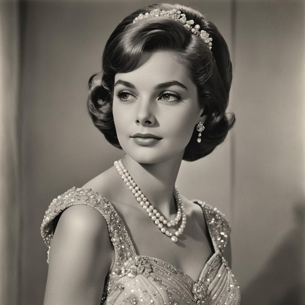 Elegant 1960s Debutante in Gown and Pearls