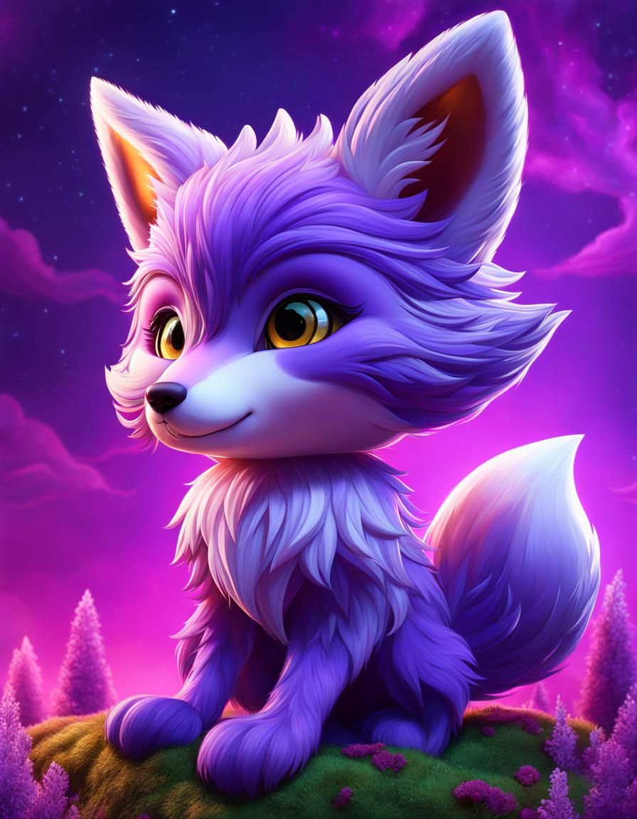 Anthropomorphic Purple Fox Angel in Detailed Matte Style