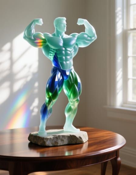 Sea Glass Bodybuilder Sculpture with Refracted Light