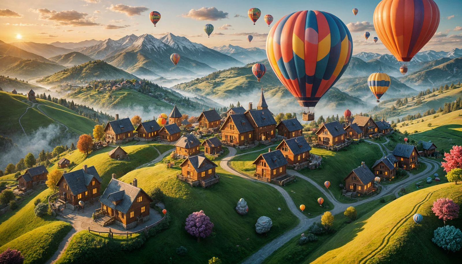 Balloon Village: A Detailed 8K Masterpiece