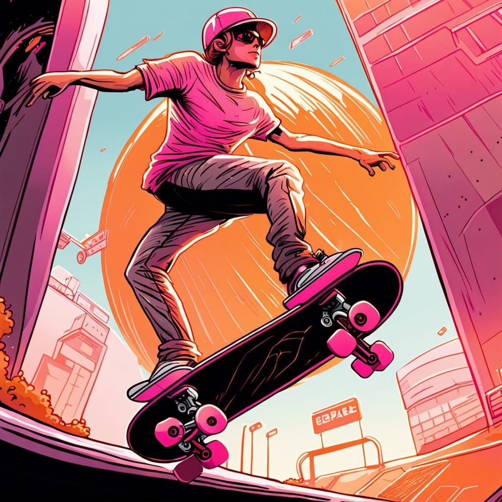 Skateboard at Skatepark in Comic Book Style
