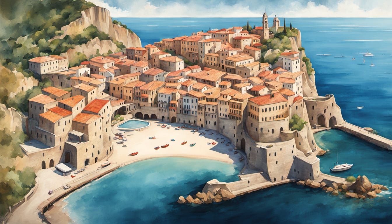 Detailed Tropea Italy Map in Watercolor Style