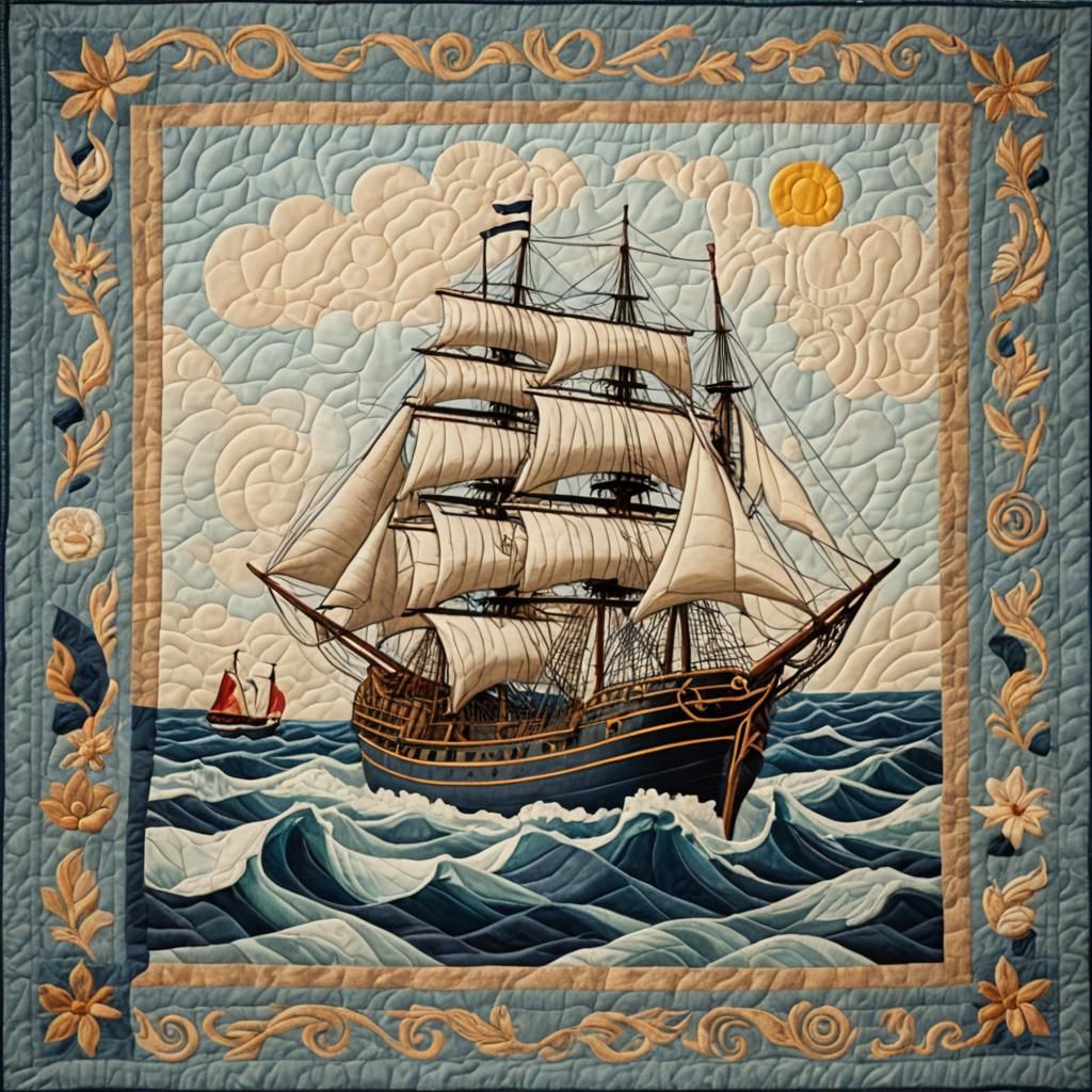Quilted Sailing Ship at Sea