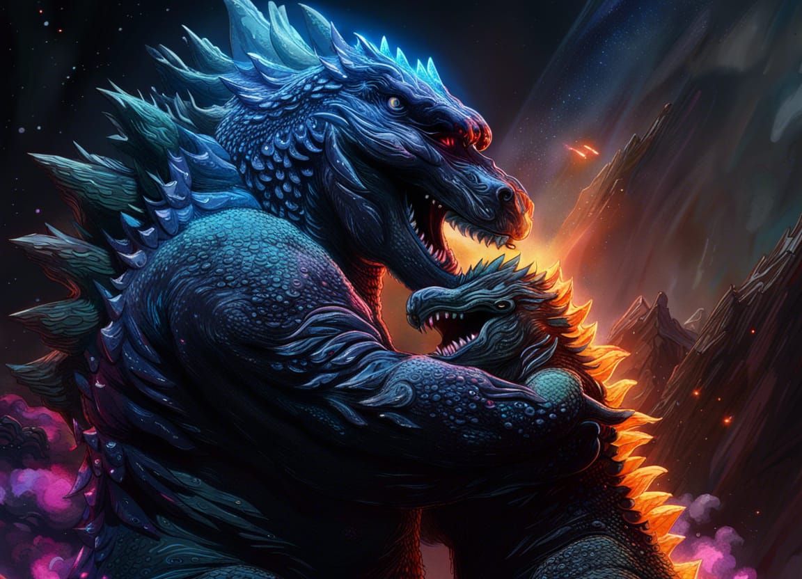 Godzilla's Cosmic Embrace: A Happy Family Moment