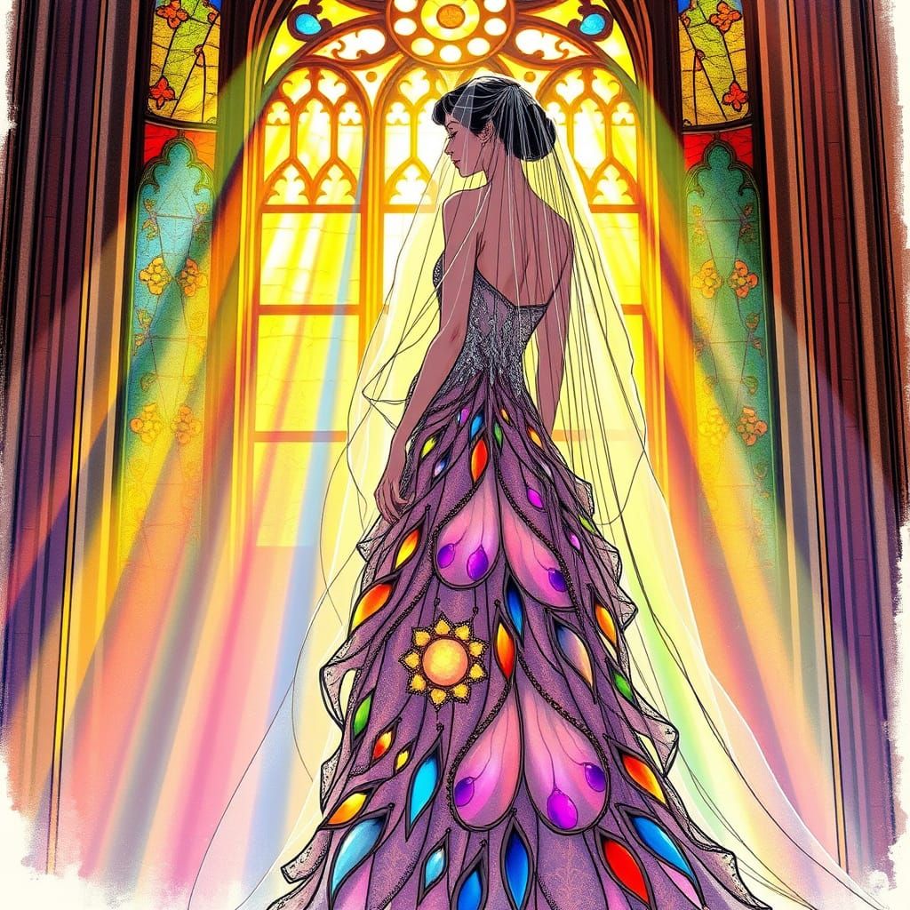 Majestic Stained Glass Wedding Gown in Whimsical, Vintage St...