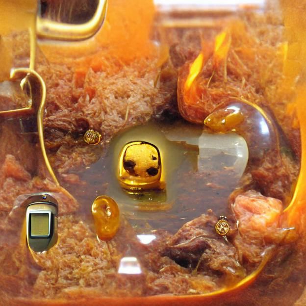 Tamagotchi Encased in Amber Time Capsule