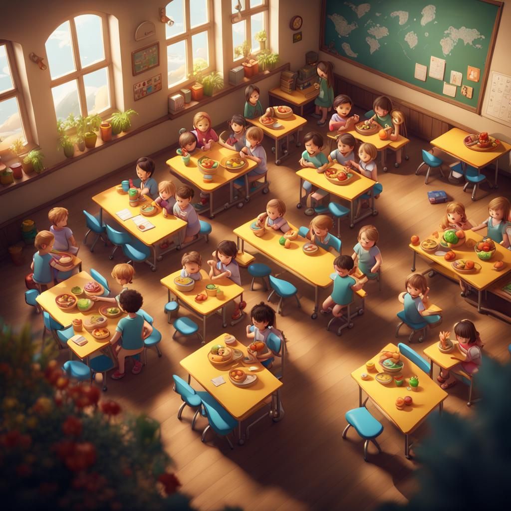 Kindergarten Classroom: Top View in Detailed Matte Painting