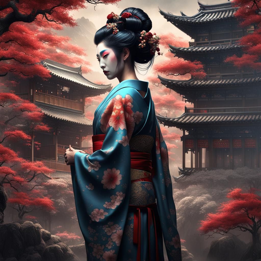 Geisha Tattoo Concept Art in Detailed Matte Style