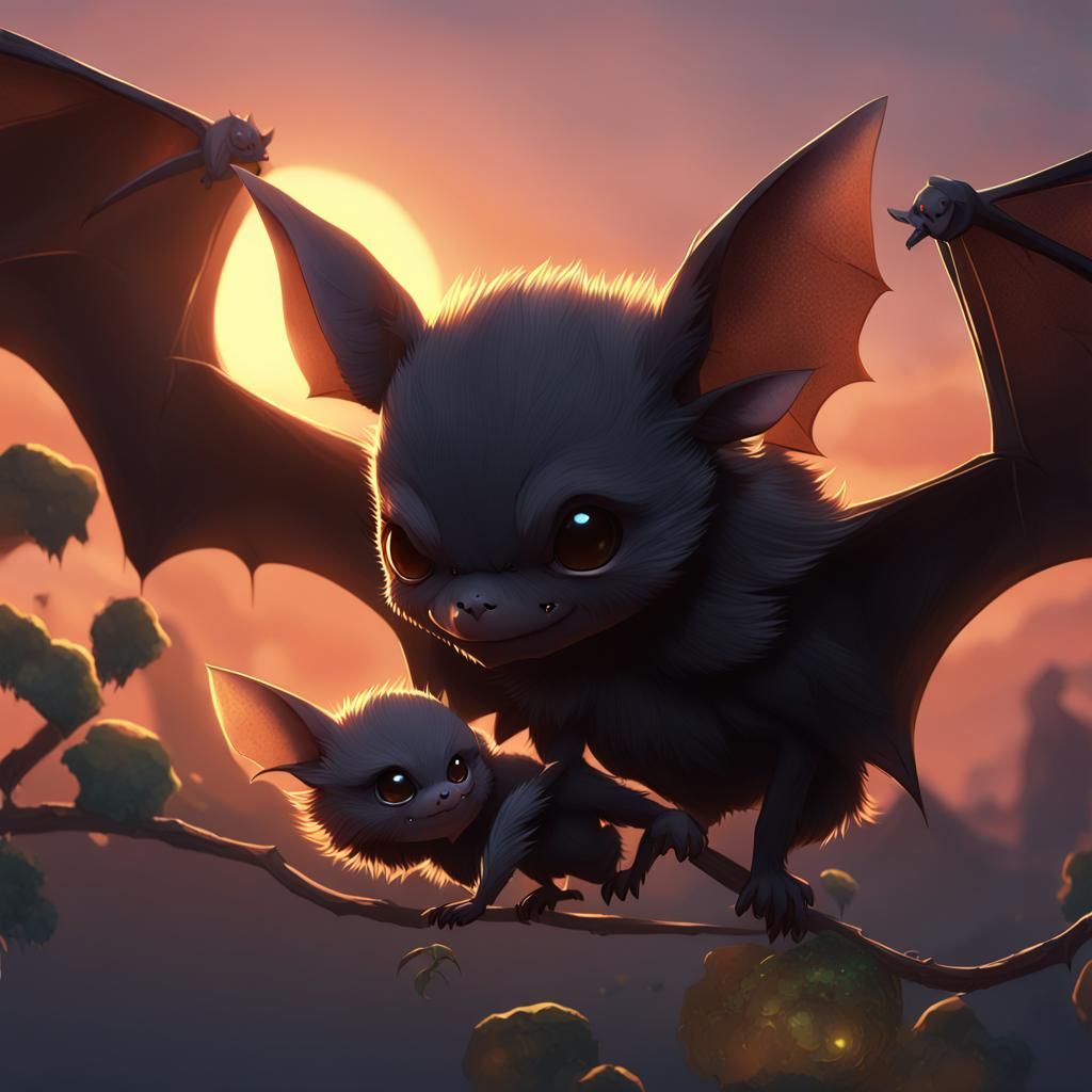 Anime Style Bat and Baby, 3D Rendered