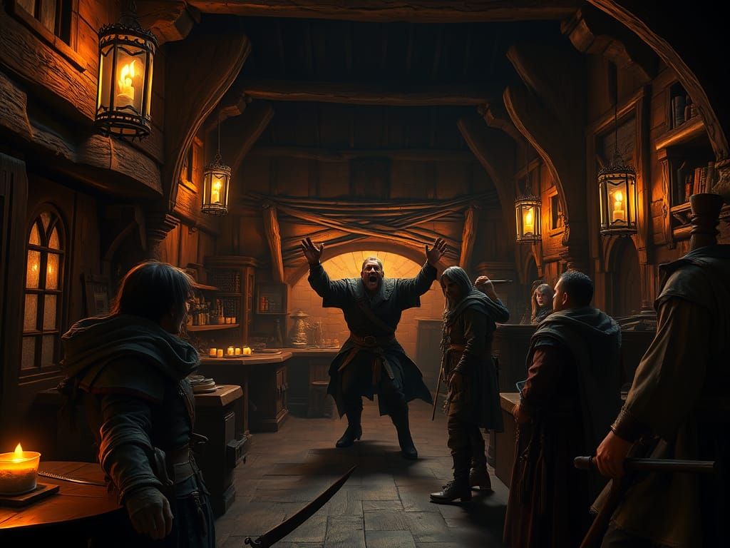 Dramatic Medieval Tavern Entrance in Dark Fantasy Style