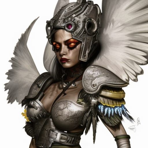 Cyberpunk Valkyrie Cyborg Portrait with Dragon Armor