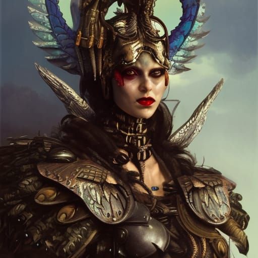 Cyberpunk Valkyrie in Dragon Armor, Detailed Portrait