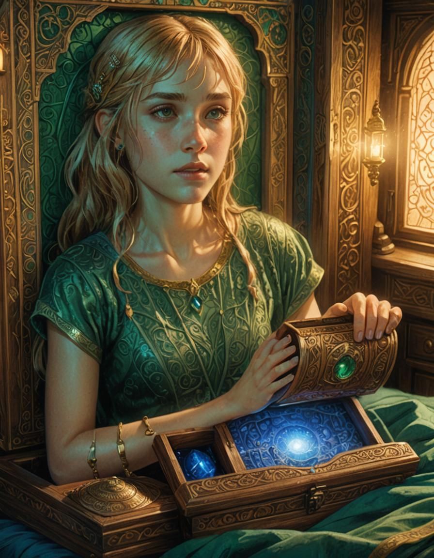 Girl Finds Glowing Artifact in Fantasy Matte Painting