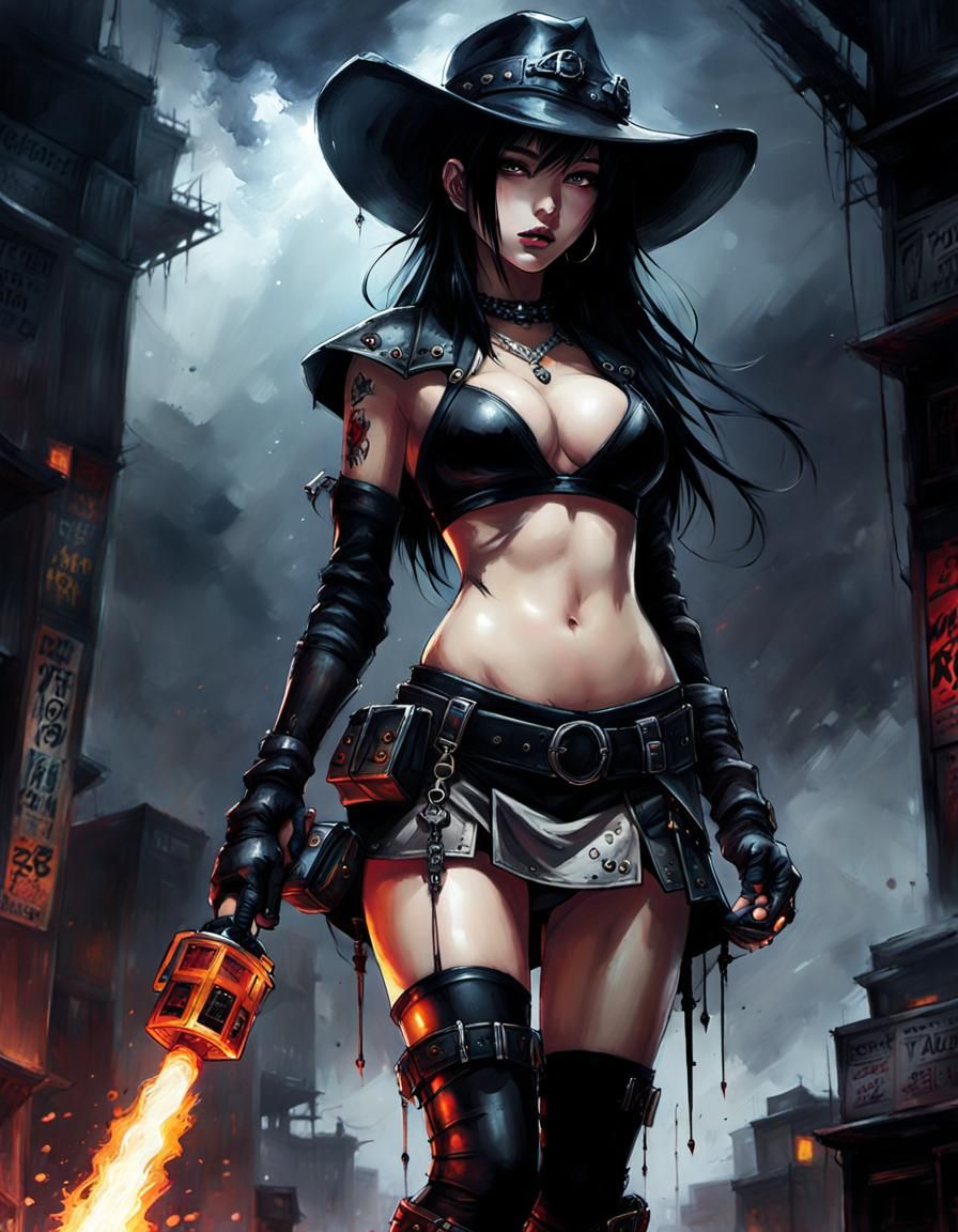 Goth Woman in Graffiti Art Style