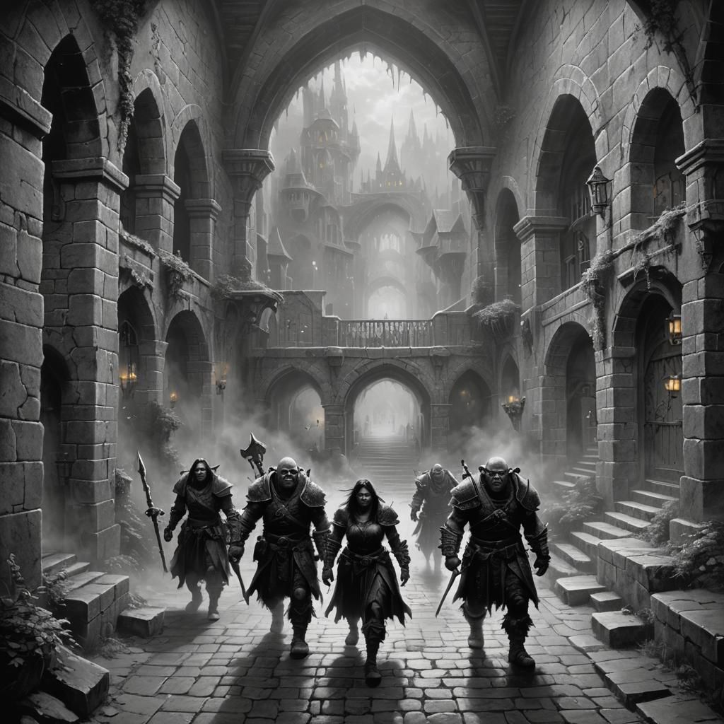 Orcs in a Medieval Fantasy Dungeon
