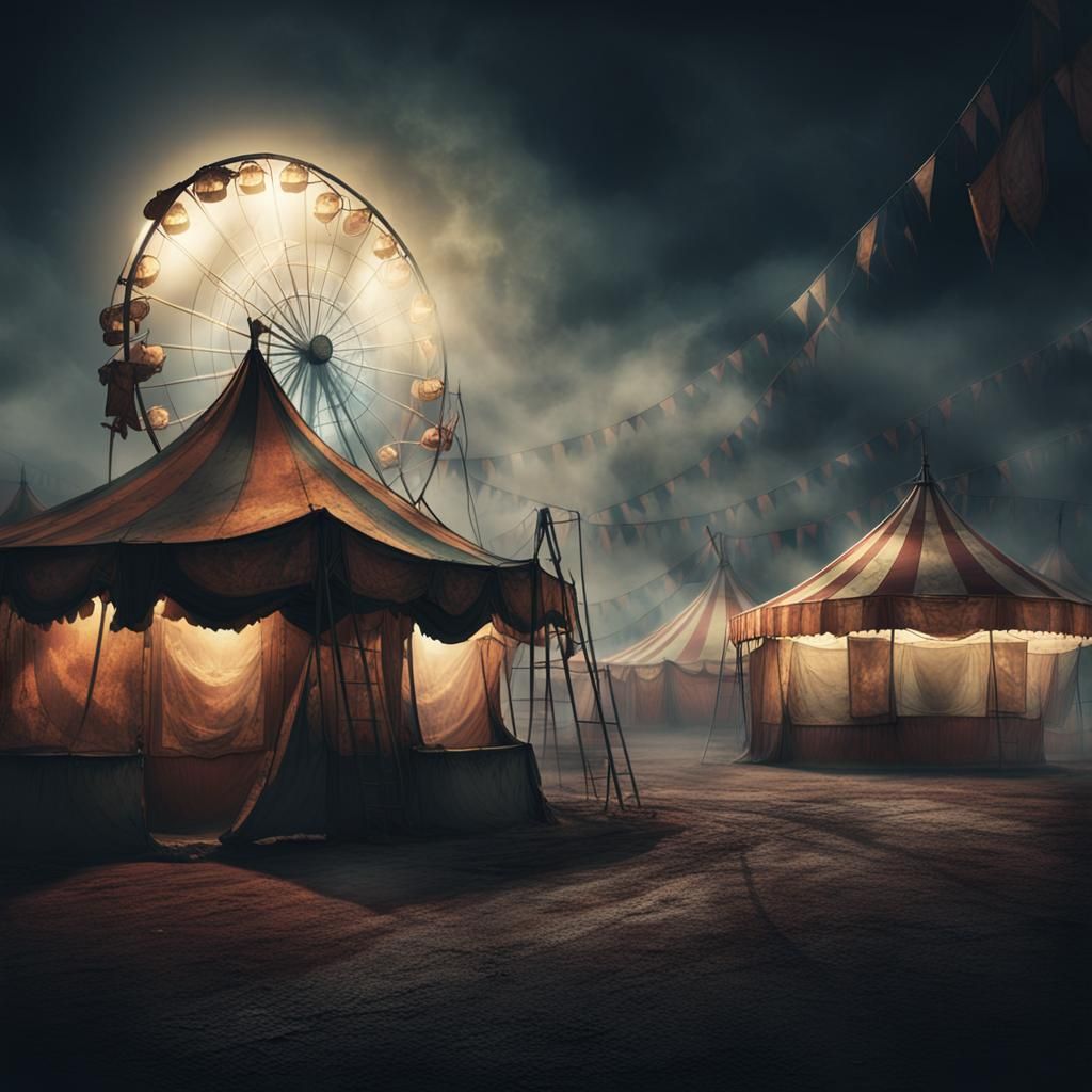 Eerie Abandoned Carnival at Night: Cinematic Concept Art