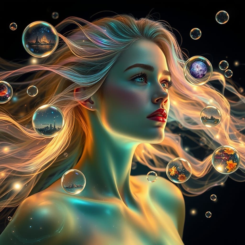 Woman Transforms to Liquid Light Portal - Surreal Art