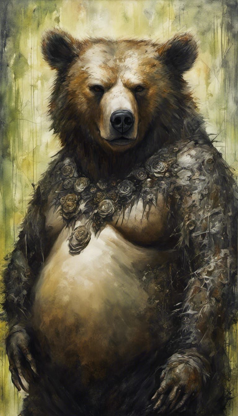 Gothic Bear Portrait in Fantasy Acrylic Style