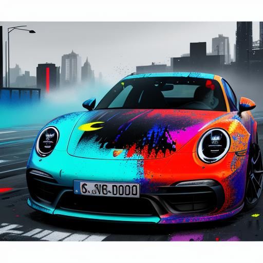 Futuristic Porsche Graffiti Art in Street Style