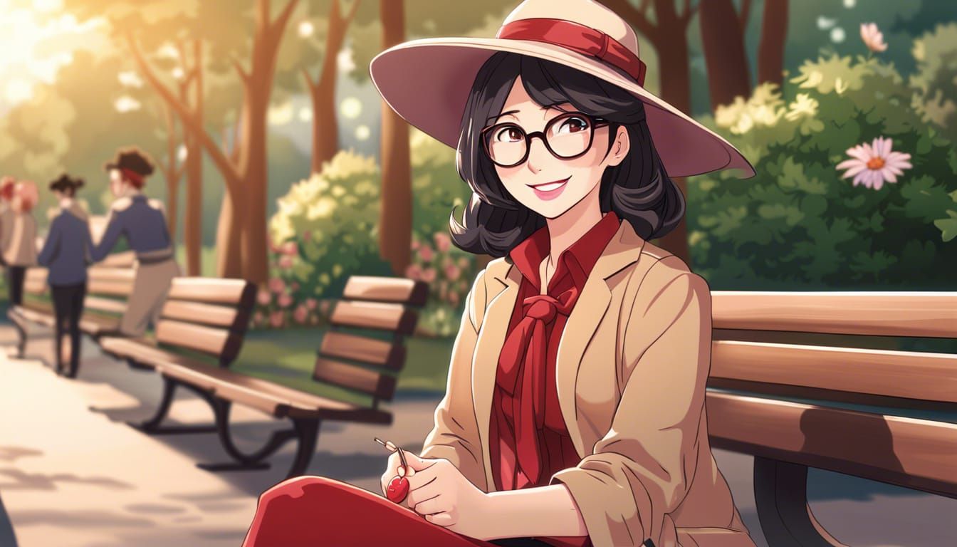 Hipster Woman in Park, Anime Key Visual