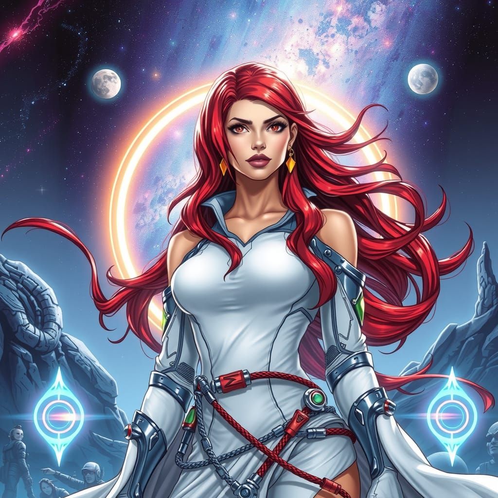 Sci-Fi Heroine with Magic Circle, Comic Art Style