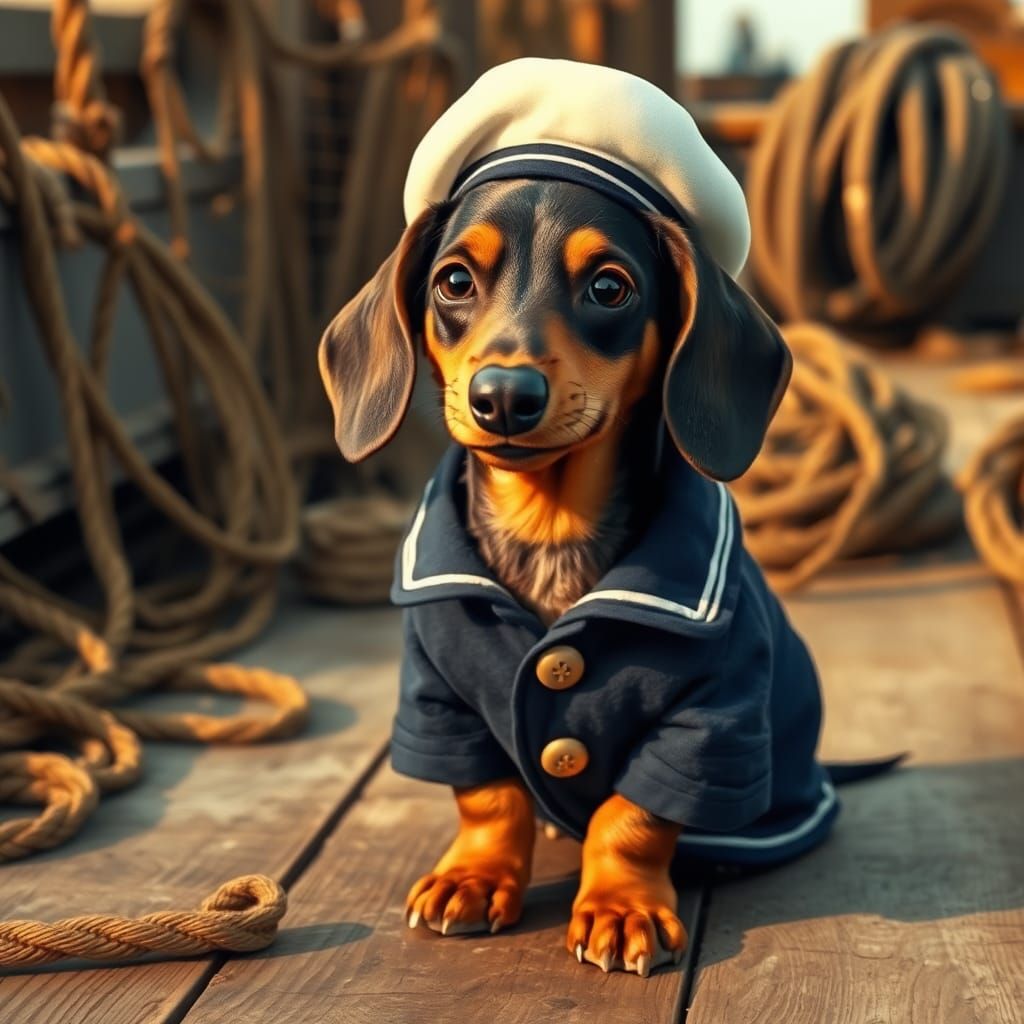 Dachshund Sailor in Rockwell-esque Illustration