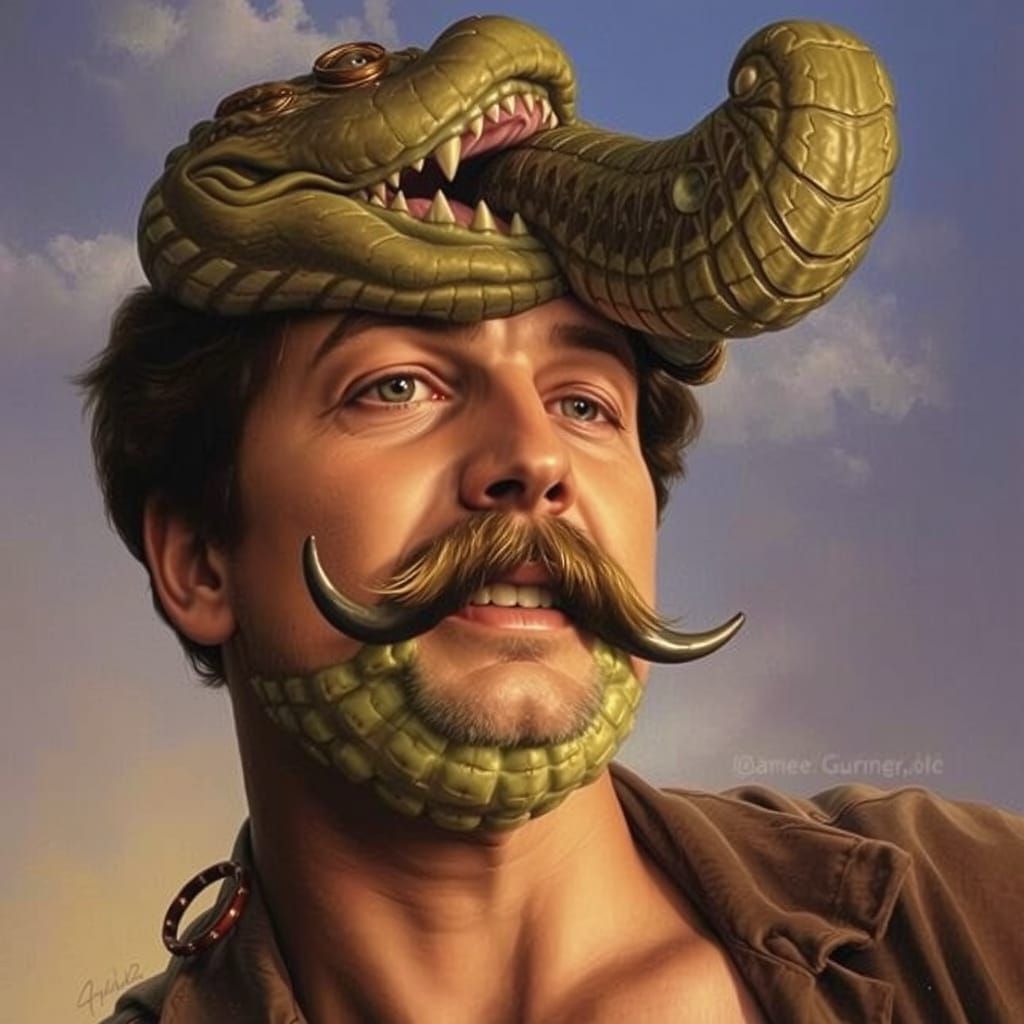 Man in Crocodile Cap, Oil Painting