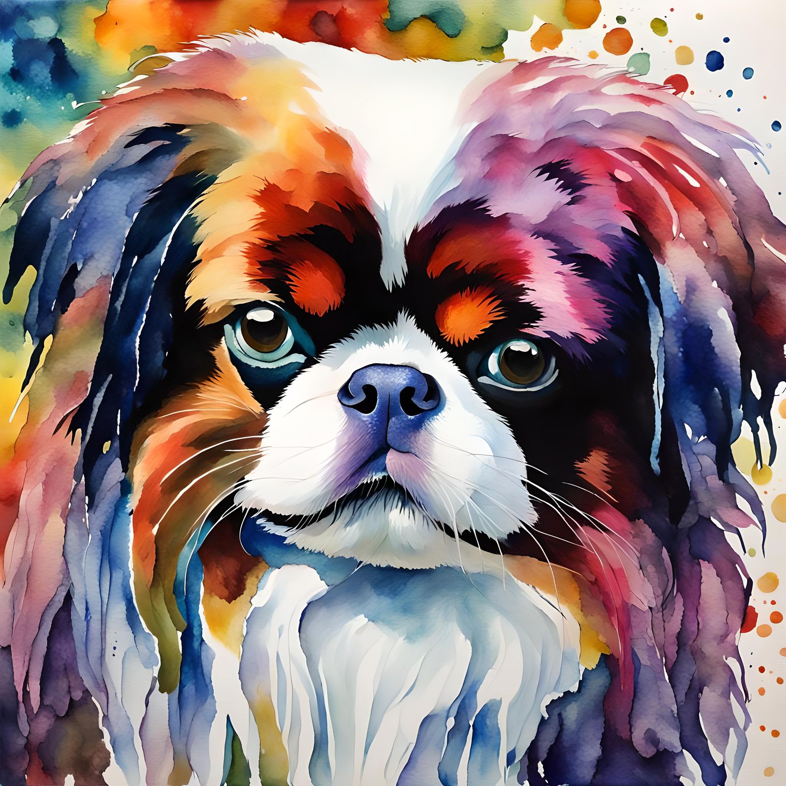 Japanese Chin Dog in Gouache Watercolor Style