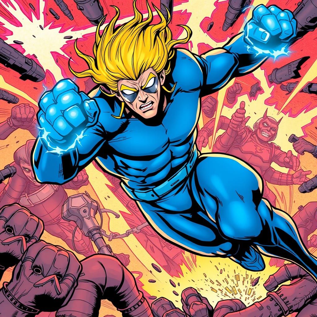 The Tick Leaps into Battle: A Comic Book Scene