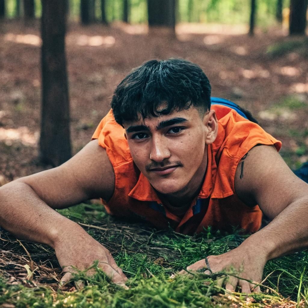 Animalistic Person in Forest Clearing Portrait Photography