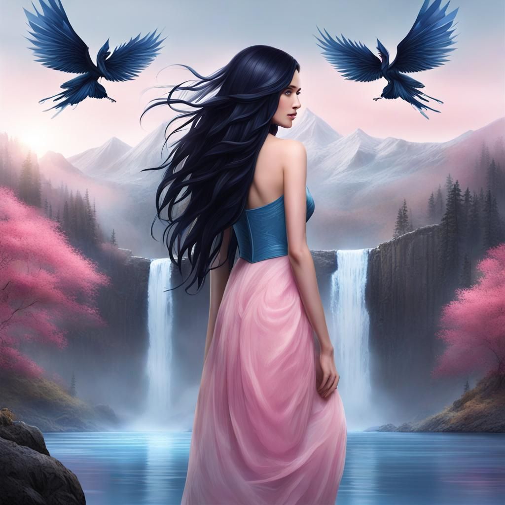 Water Fae with Blue Wings in Misty Landscape