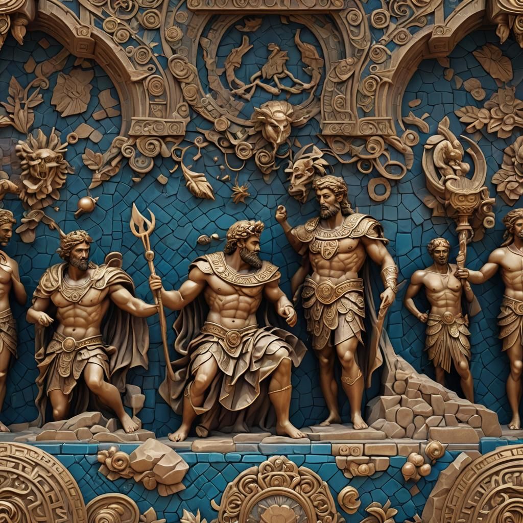 Quilted Greek Gods in Detailed Matte Painting