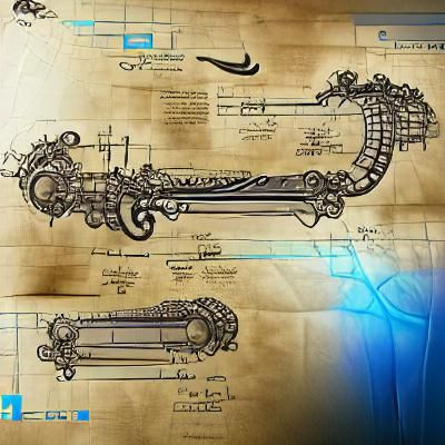Steampunk Blueprint with Intricate Mechanical Design