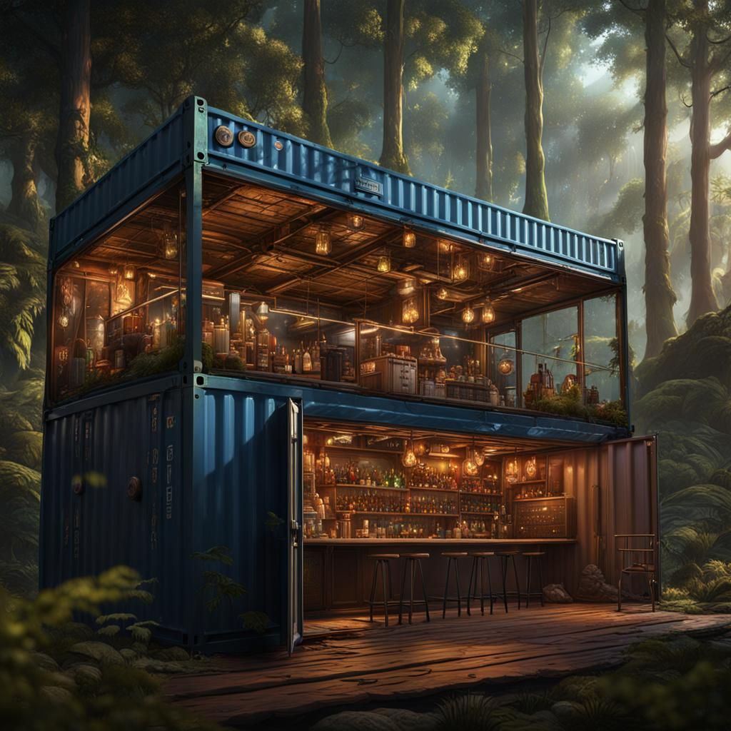 Forest Bar Inside 20' Container as Fantasy Art