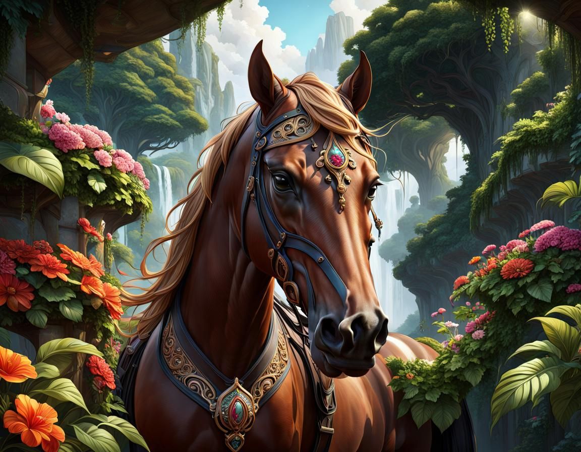 Detailed Horse Head in Art Nouveau Style