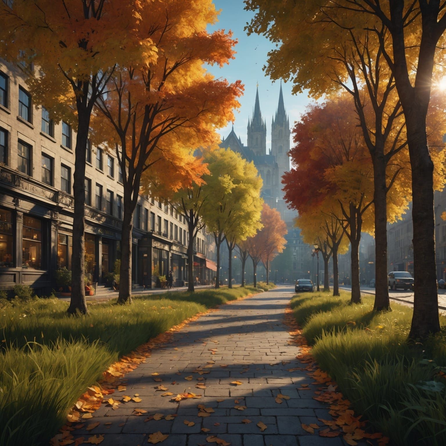 Autumn Cityscape in Detailed Matte Painting