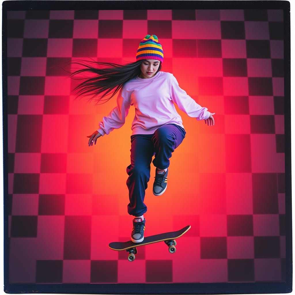 Mid-Air Skater with Retrofuturist Flair