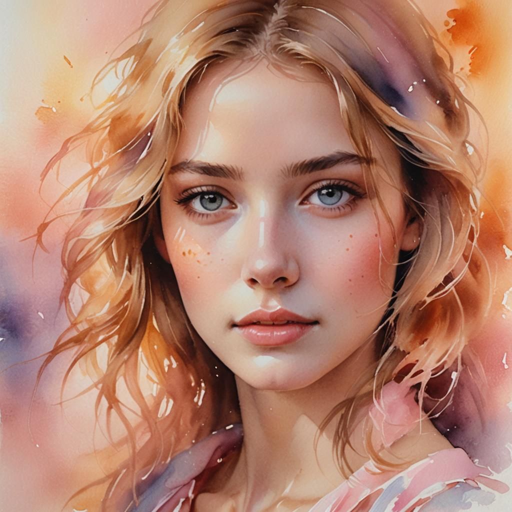 Ethereal Watercolor Portrait of a Young Woman