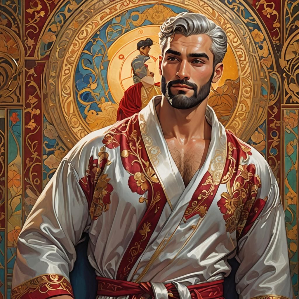 Radiant Silver-Haired Noble in Art Nouveau Style
