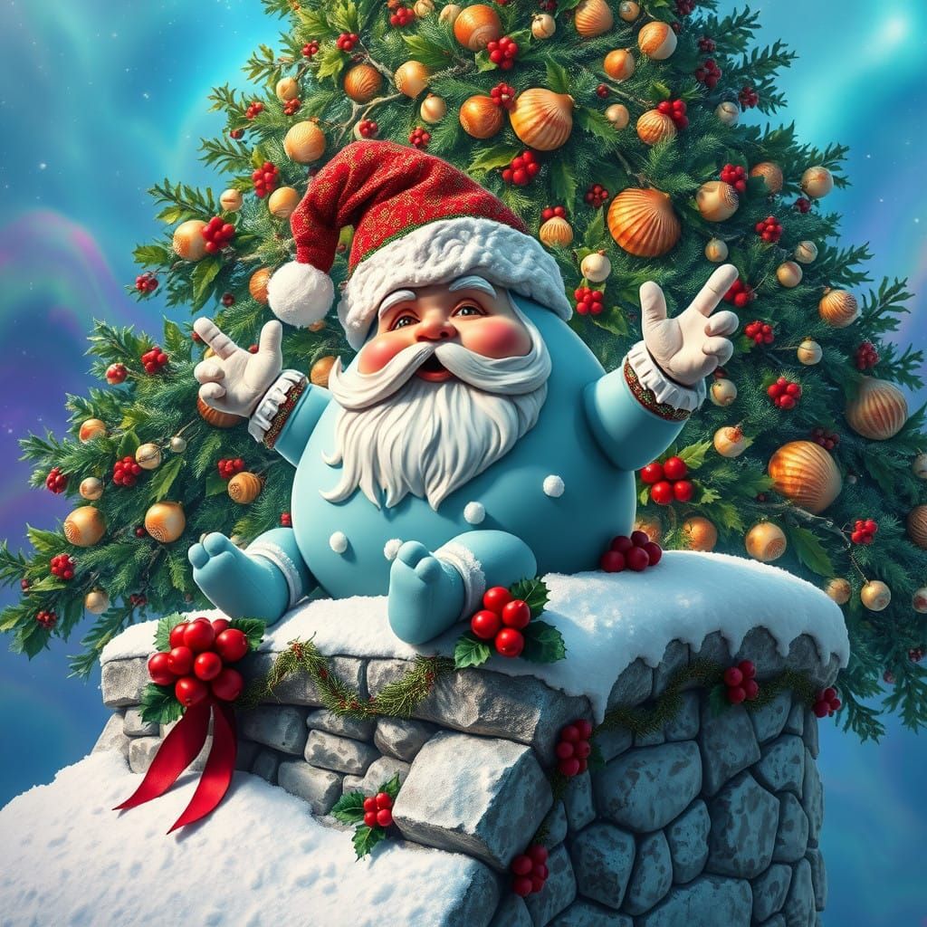 Psychedelic Christmas Humpty Dumpty Amidst Iridescent Shells...