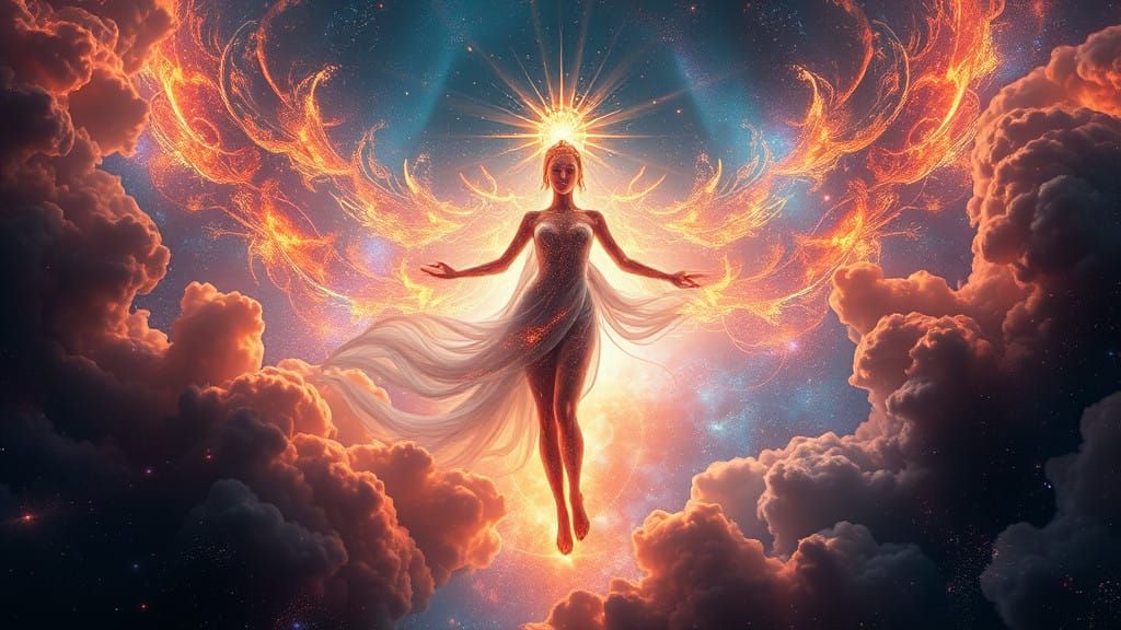 Celestial Goddess of Light and Nebulas in Iridescent Hues