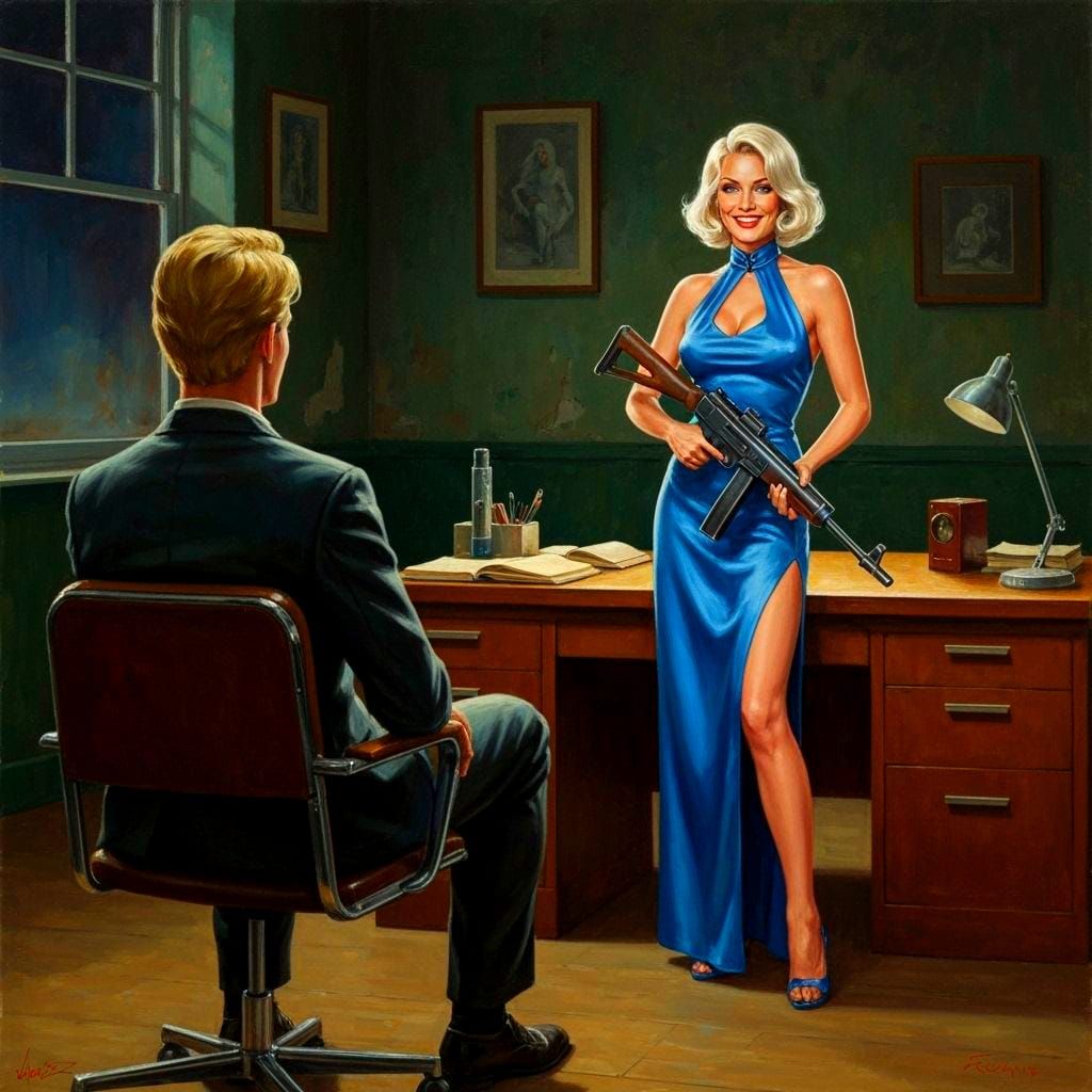 Film Noir: Woman with Sub-Machine Gun