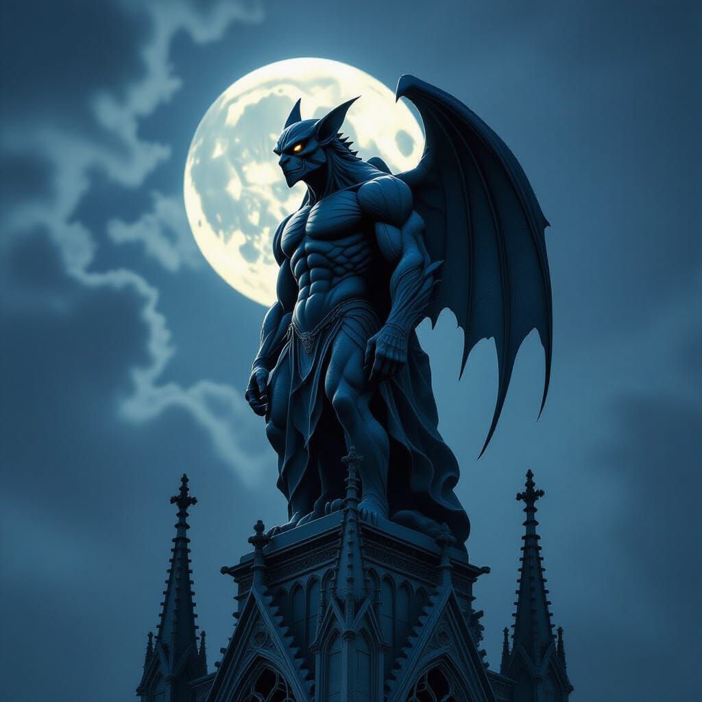 Massive Obsidian Gargoyle on Gothic Spire