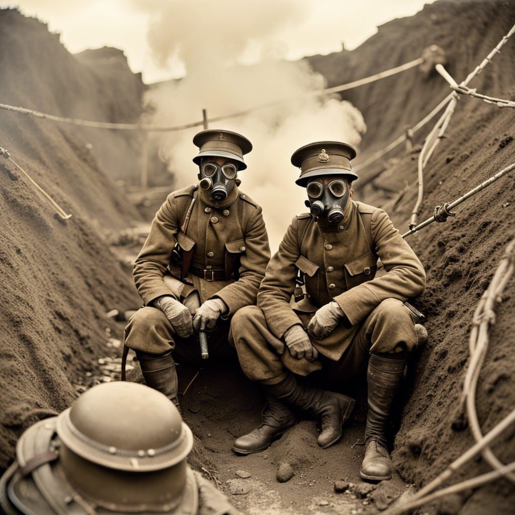 WW1 Soldiers in Trench: 1900s Style Photograph