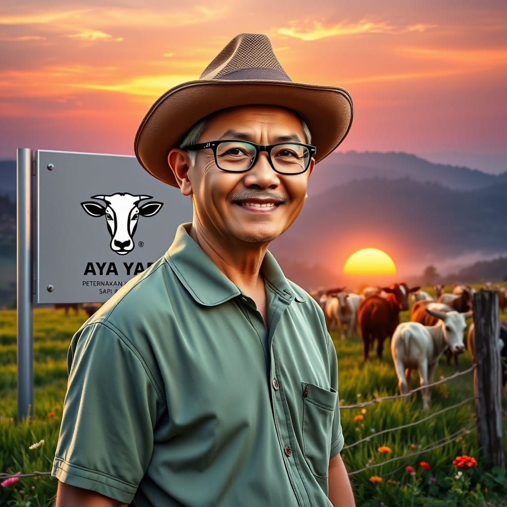 Indonesian Cowboy Embracing Rural Idyll in Sage Green Attire