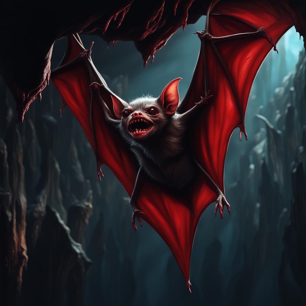 Scary Vampire Bats in Dark Cavern: Hyperrealistic Splash Art