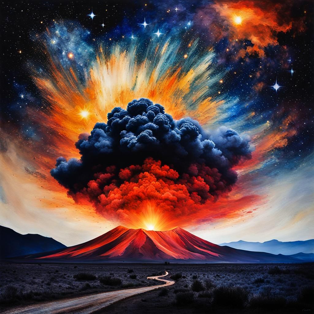 Surreal Mind Journey: Double Exposure Volcanic Art