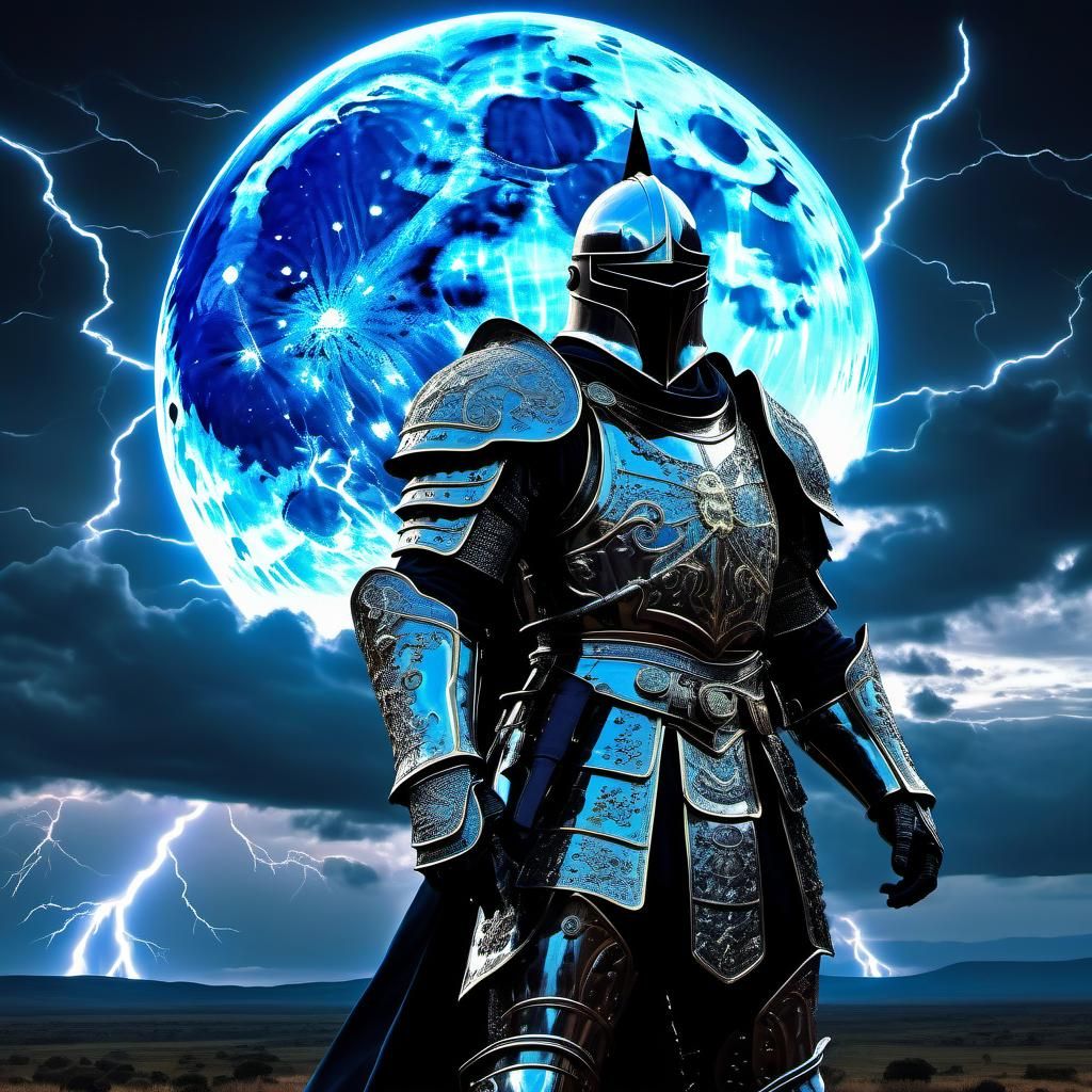 Glitched Knight in Dark Fantasy Sky