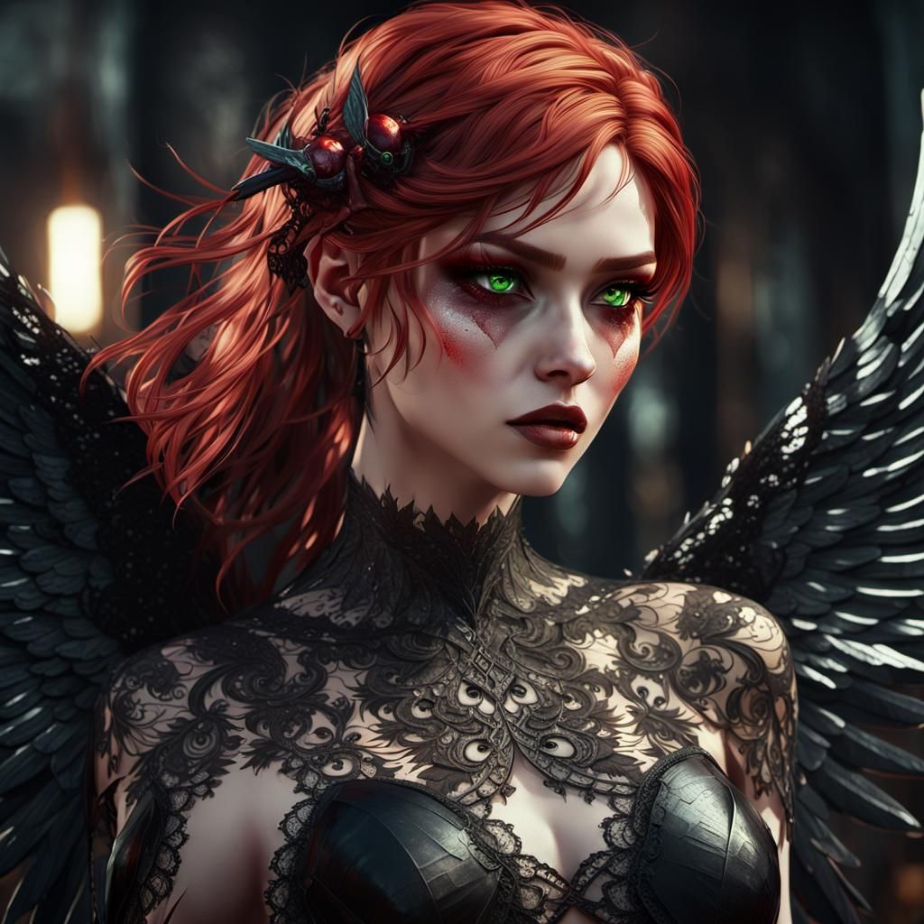 Sensuous Winged Woman in 3D Anime Style