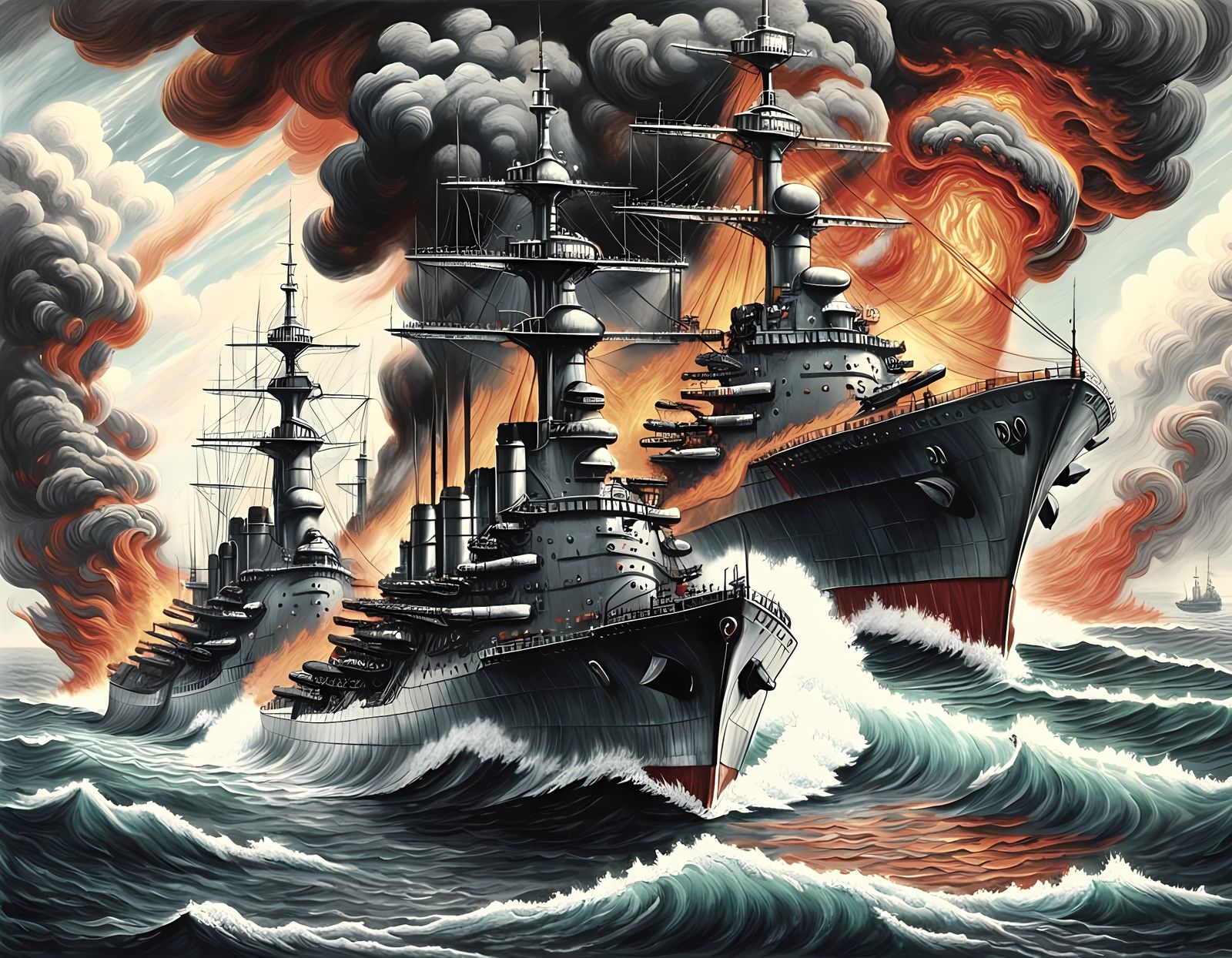 Battleships Clash on a Tumultuous Sea